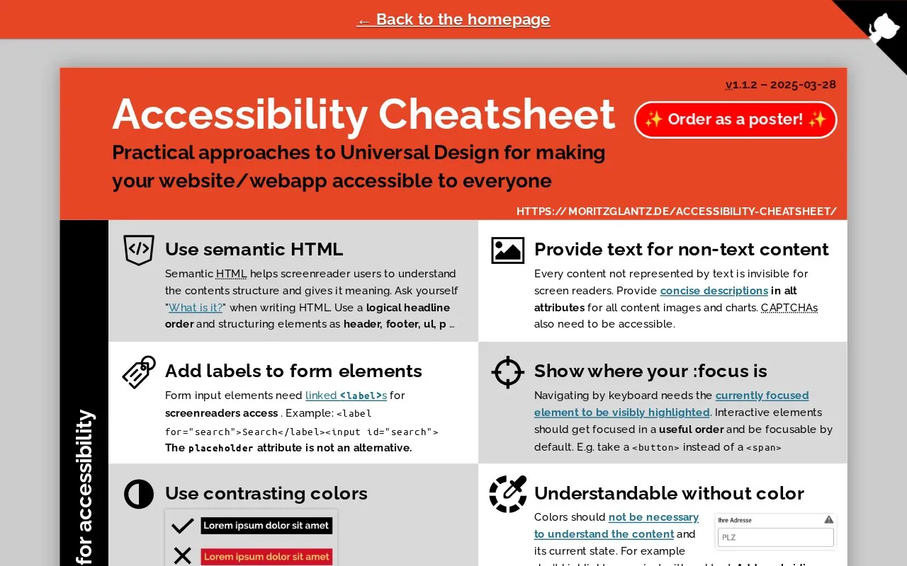 Accessibility Cheatsheet homepage screenshot