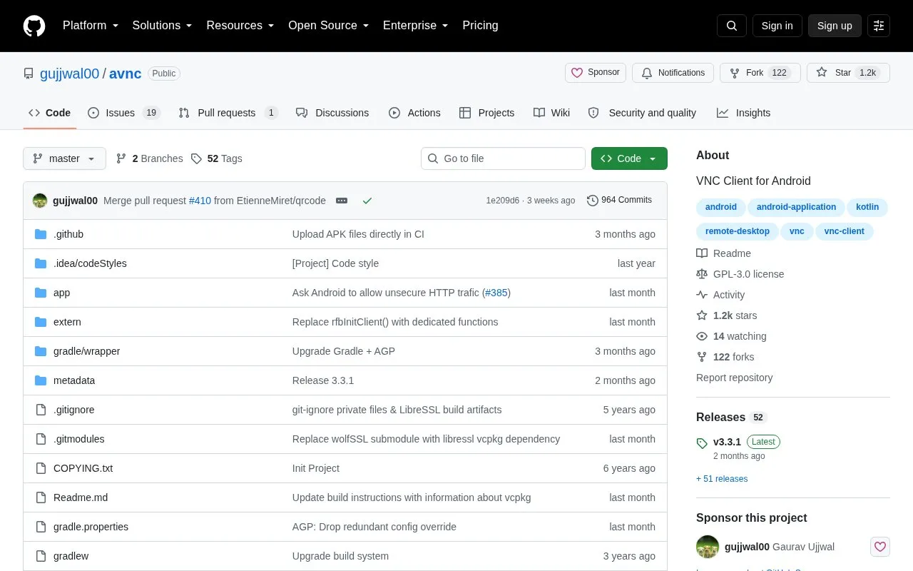 AVNC homepage screenshot