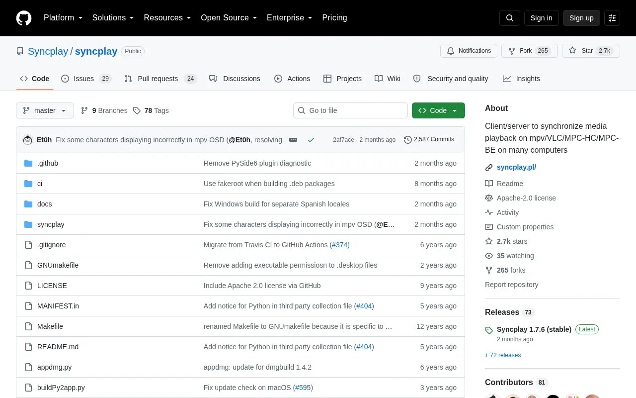 Syncplay homepage screenshot
