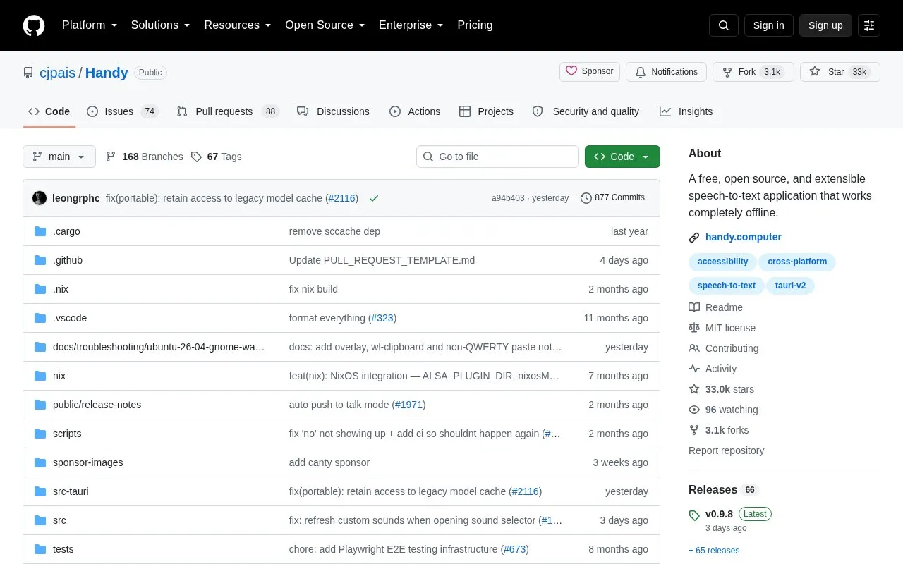 Handy homepage screenshot
