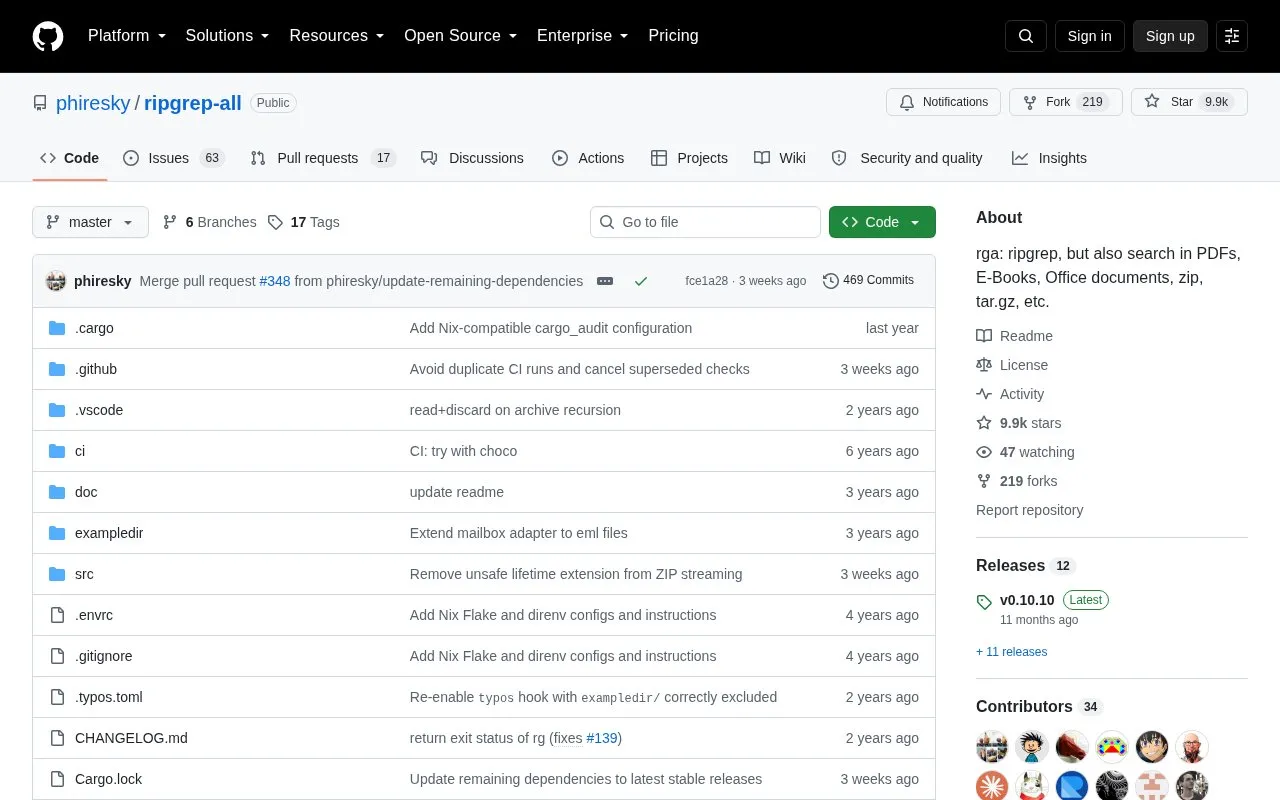 ripgrep-all homepage screenshot