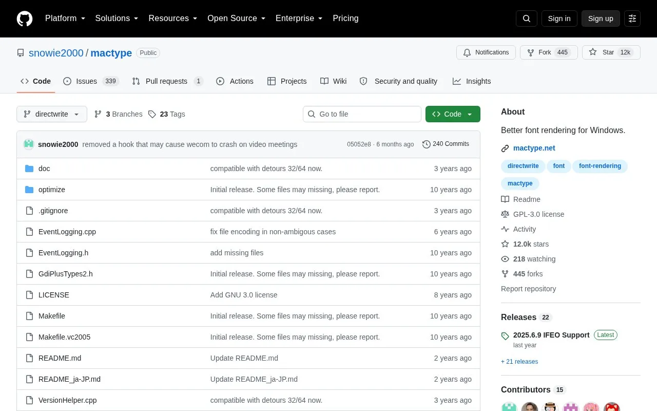 Mactype homepage screenshot