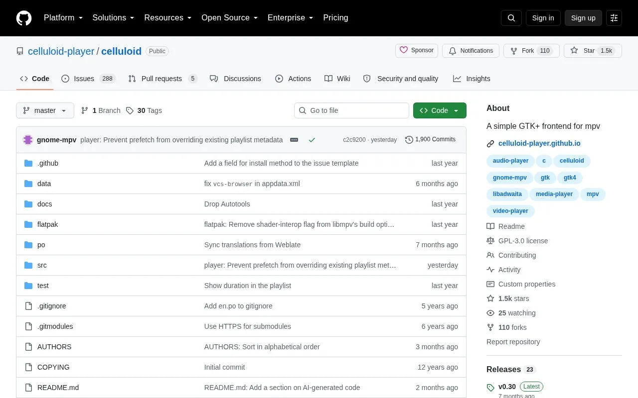Celluloid homepage screenshot
