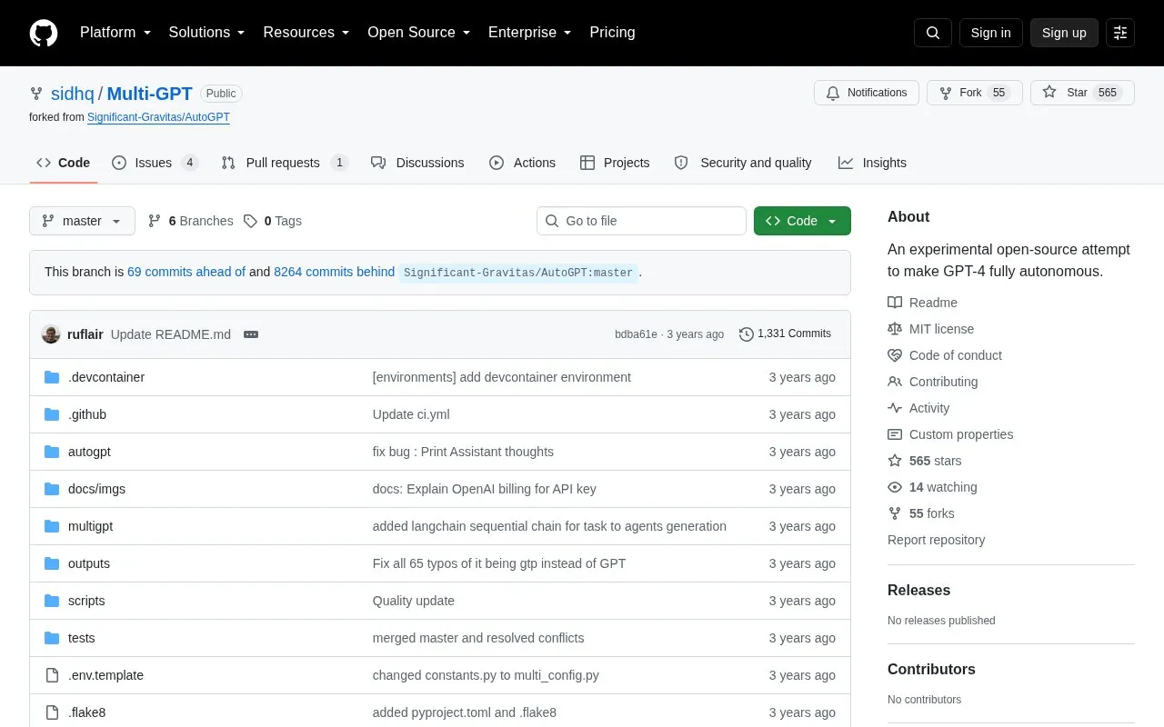 Multi GPT homepage screenshot