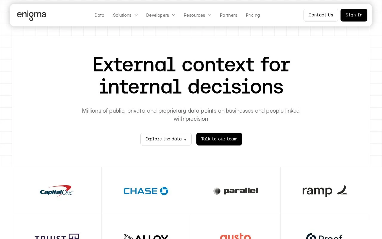 Enigma: homepage screenshot