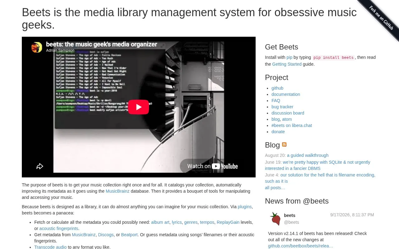 Beets homepage screenshot