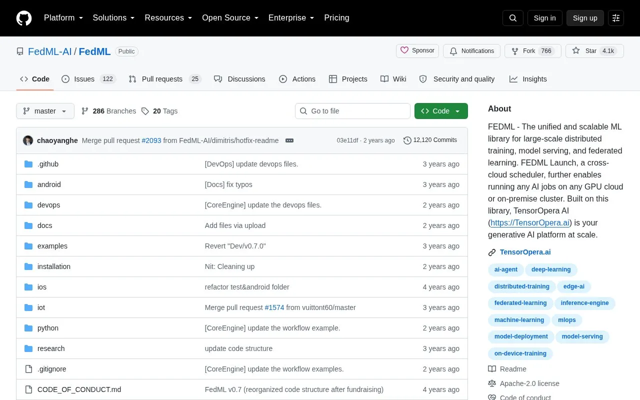 FedML homepage screenshot