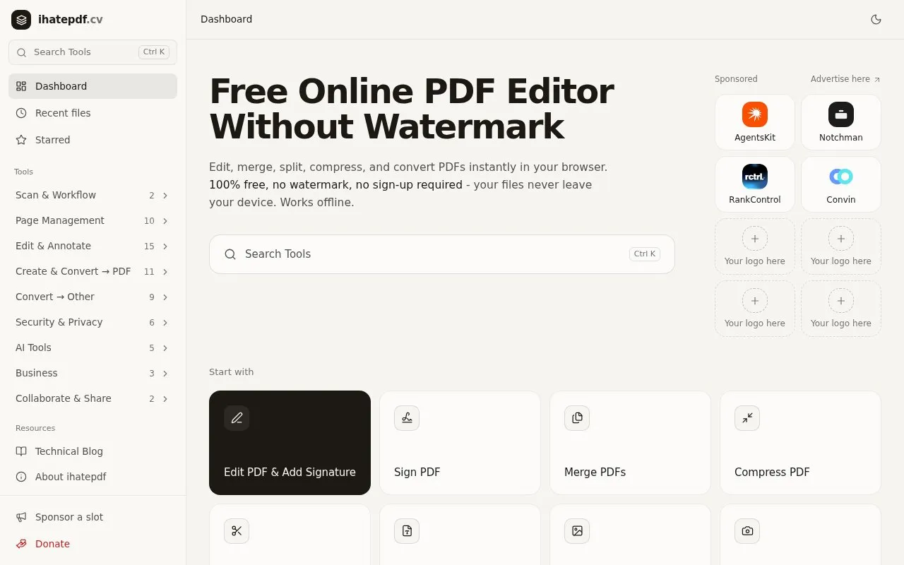 ihatepdf homepage screenshot