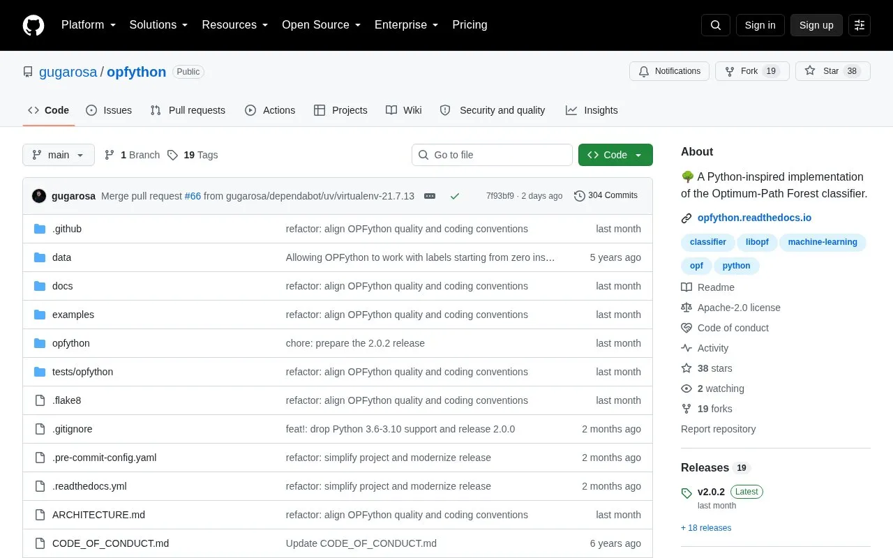 OPFython homepage screenshot