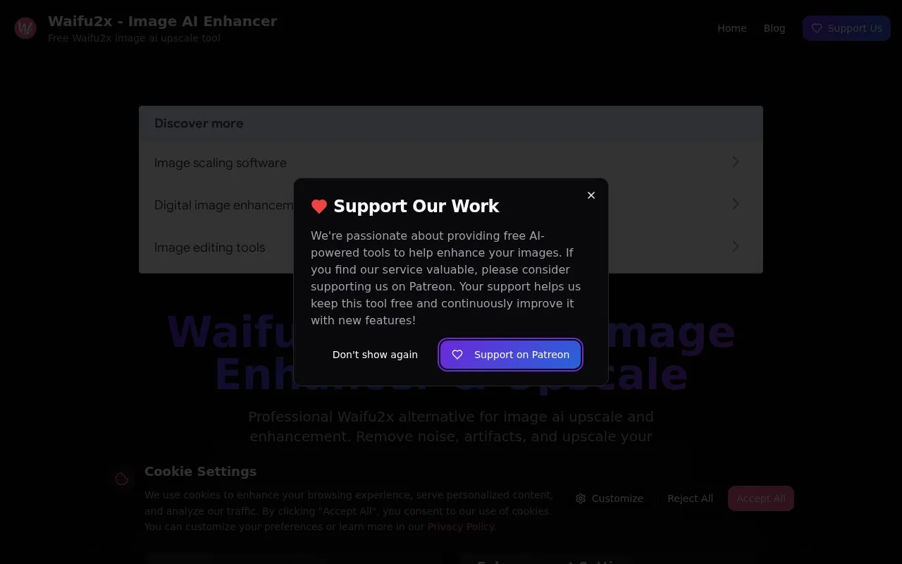 Waifu2x homepage screenshot