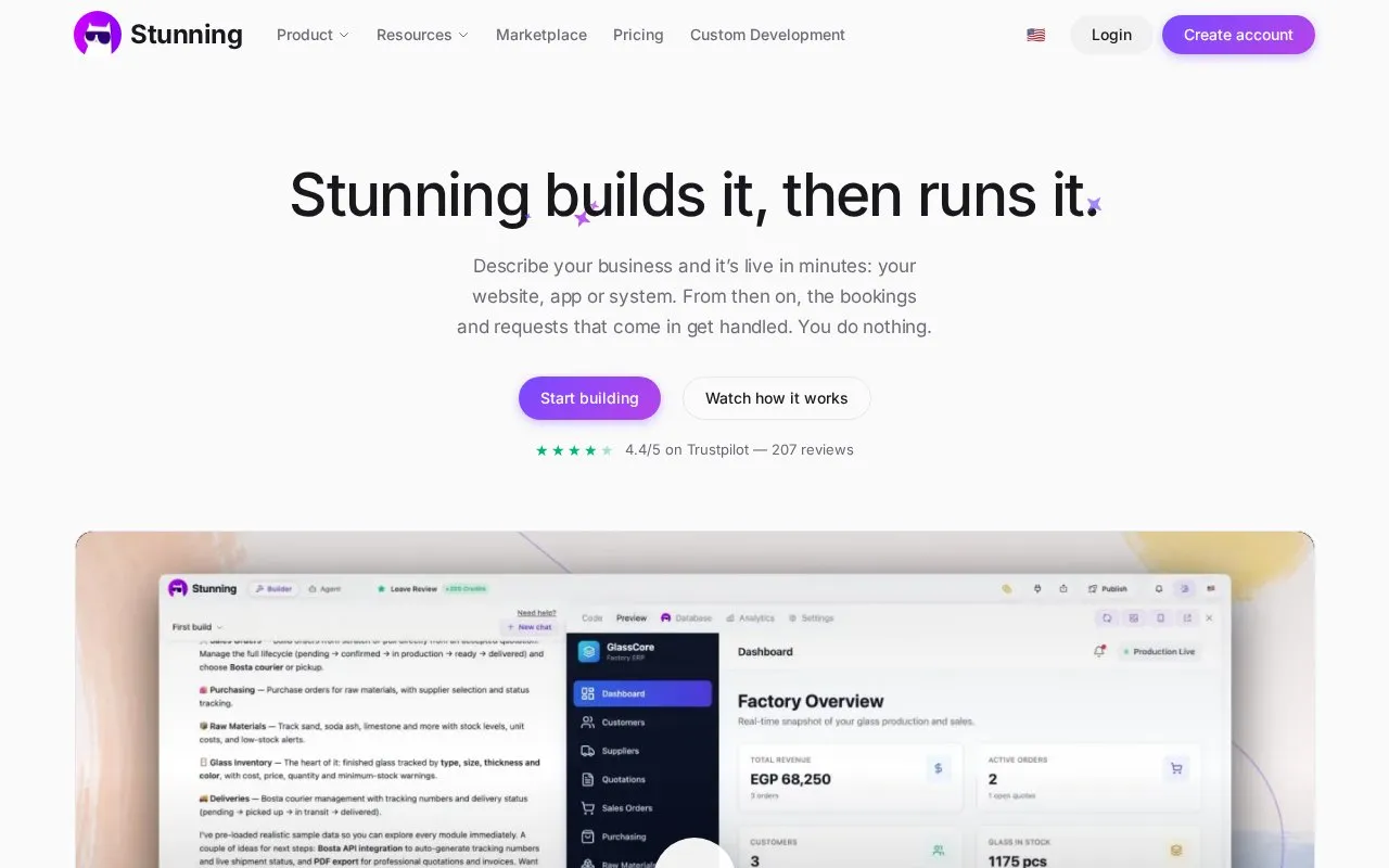 Stunning homepage screenshot
