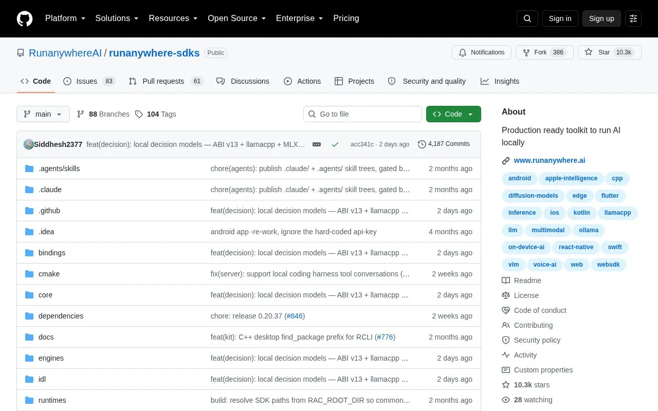 RunAnywhere homepage screenshot
