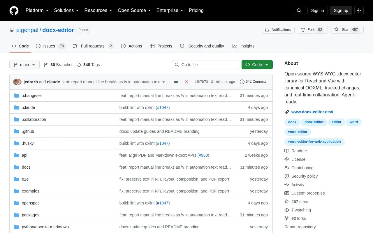 Docx Editor homepage screenshot