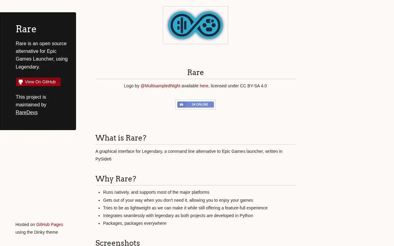 Rare homepage screenshot