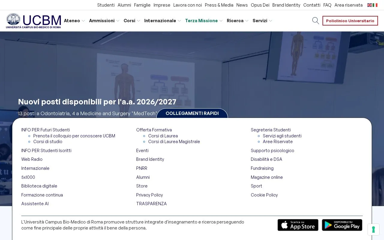 Universita Campus Bio-Medico di Roma homepage screenshot