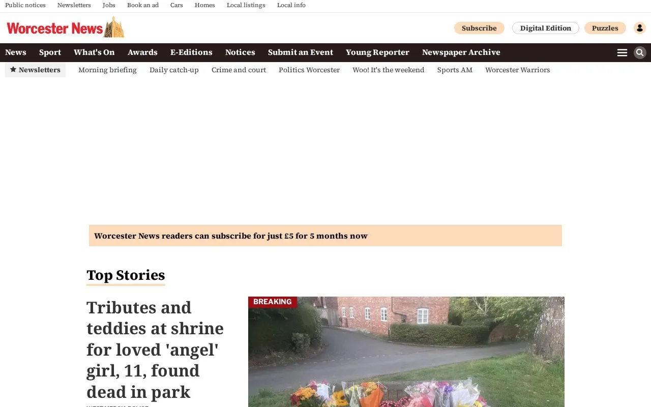 Worcester News homepage screenshot