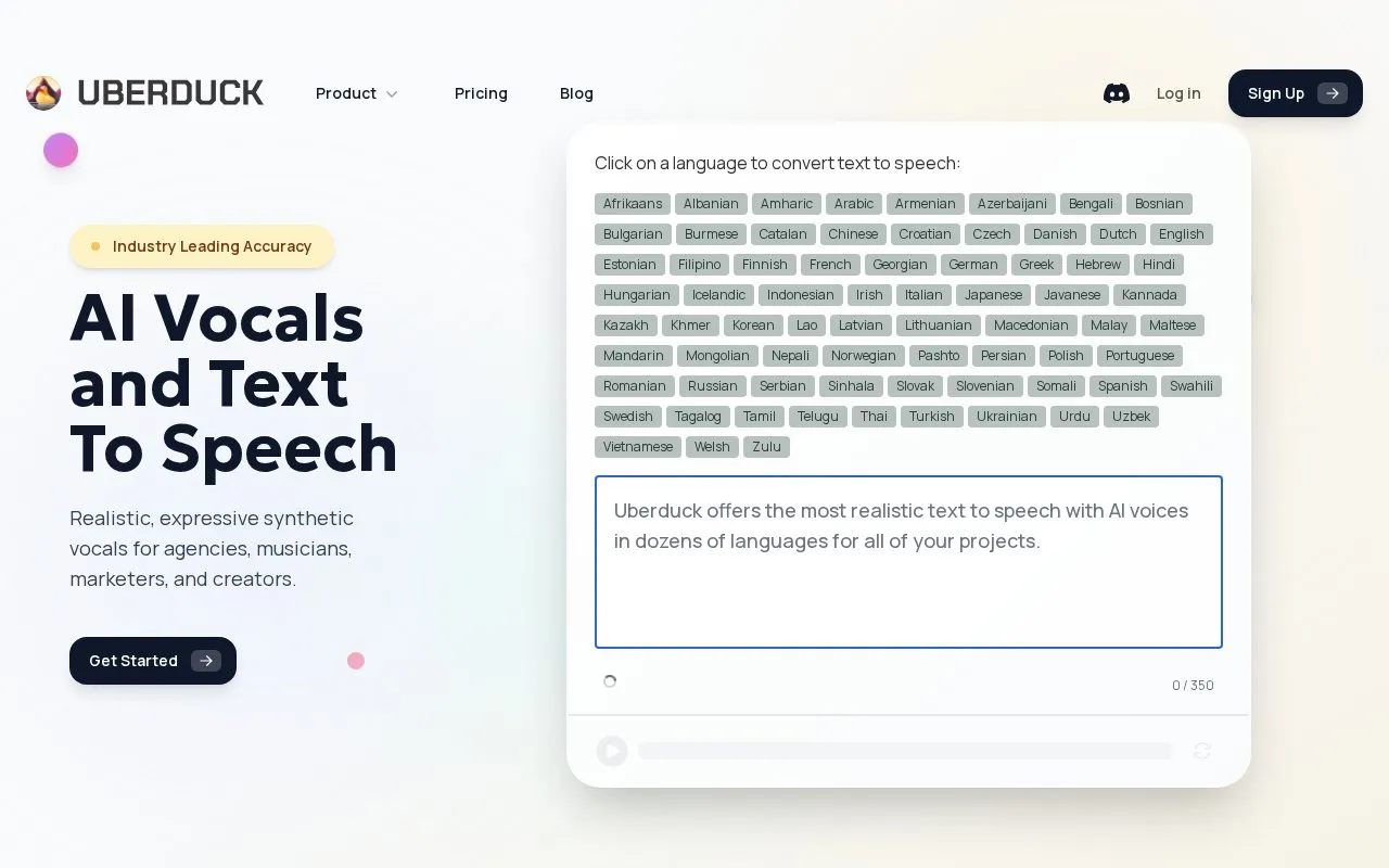 Uberduck homepage screenshot
