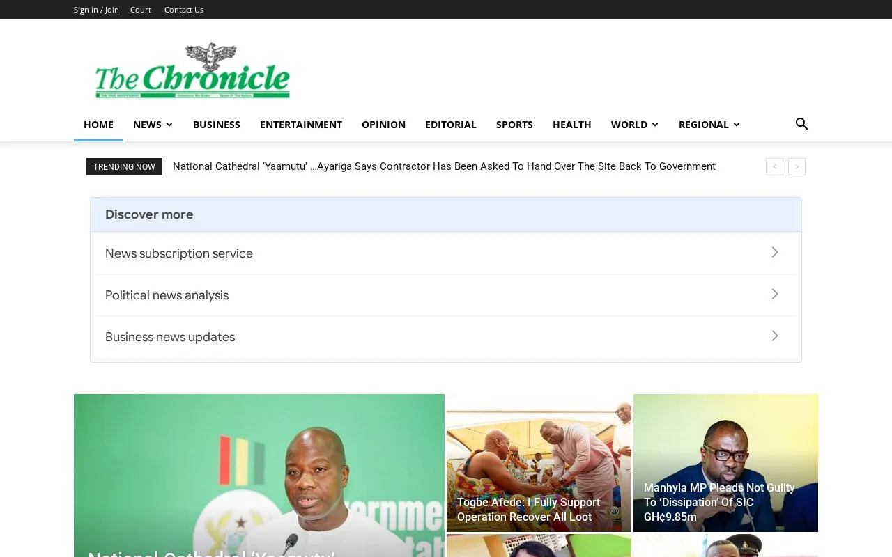 The Ghanaian Chronicle homepage screenshot