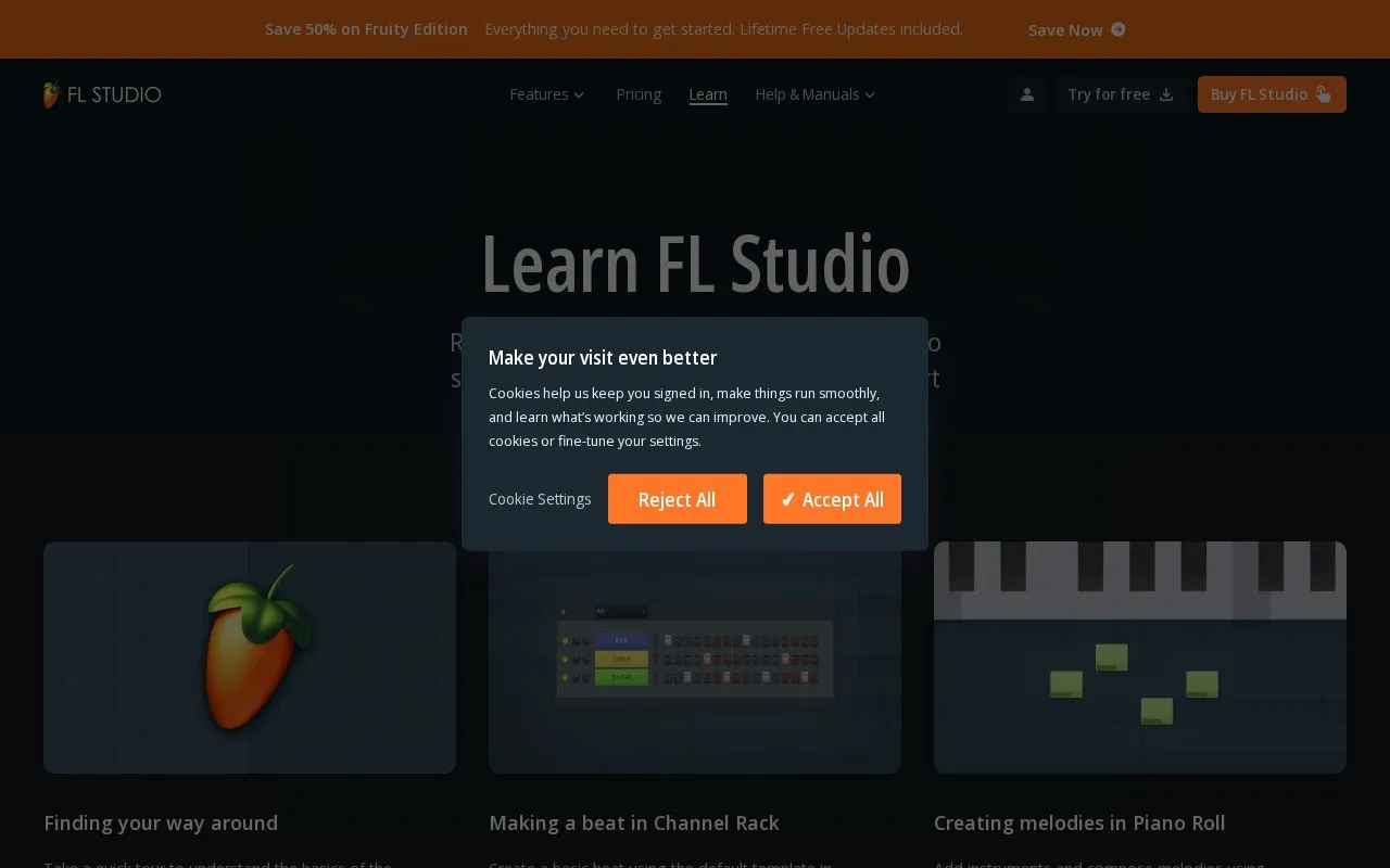 Learn homepage screenshot