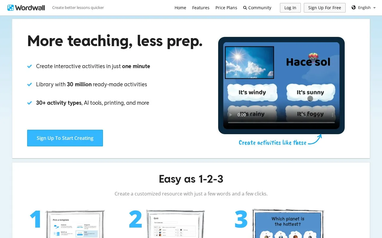 Wordwall homepage screenshot