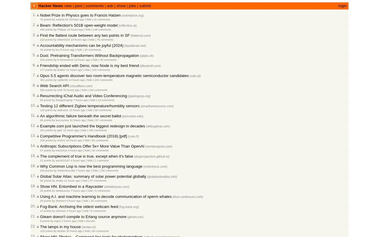Hacker News homepage screenshot