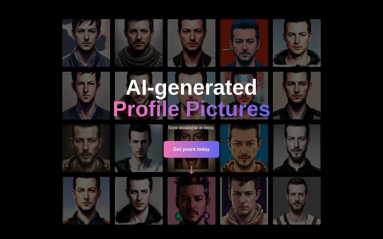 AI Profile Pictures homepage screenshot