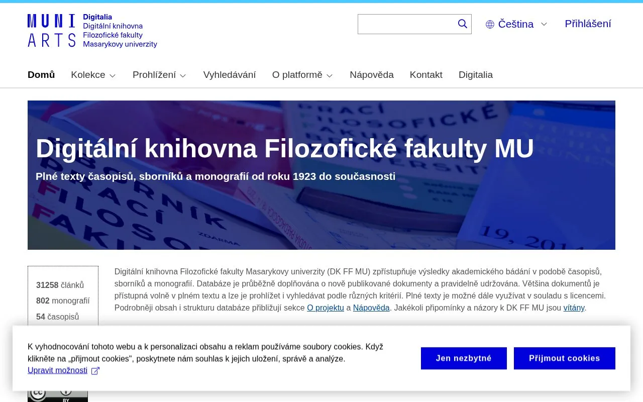 Digital Library of the Faculty of Arts, Masaryk University homepage screenshot