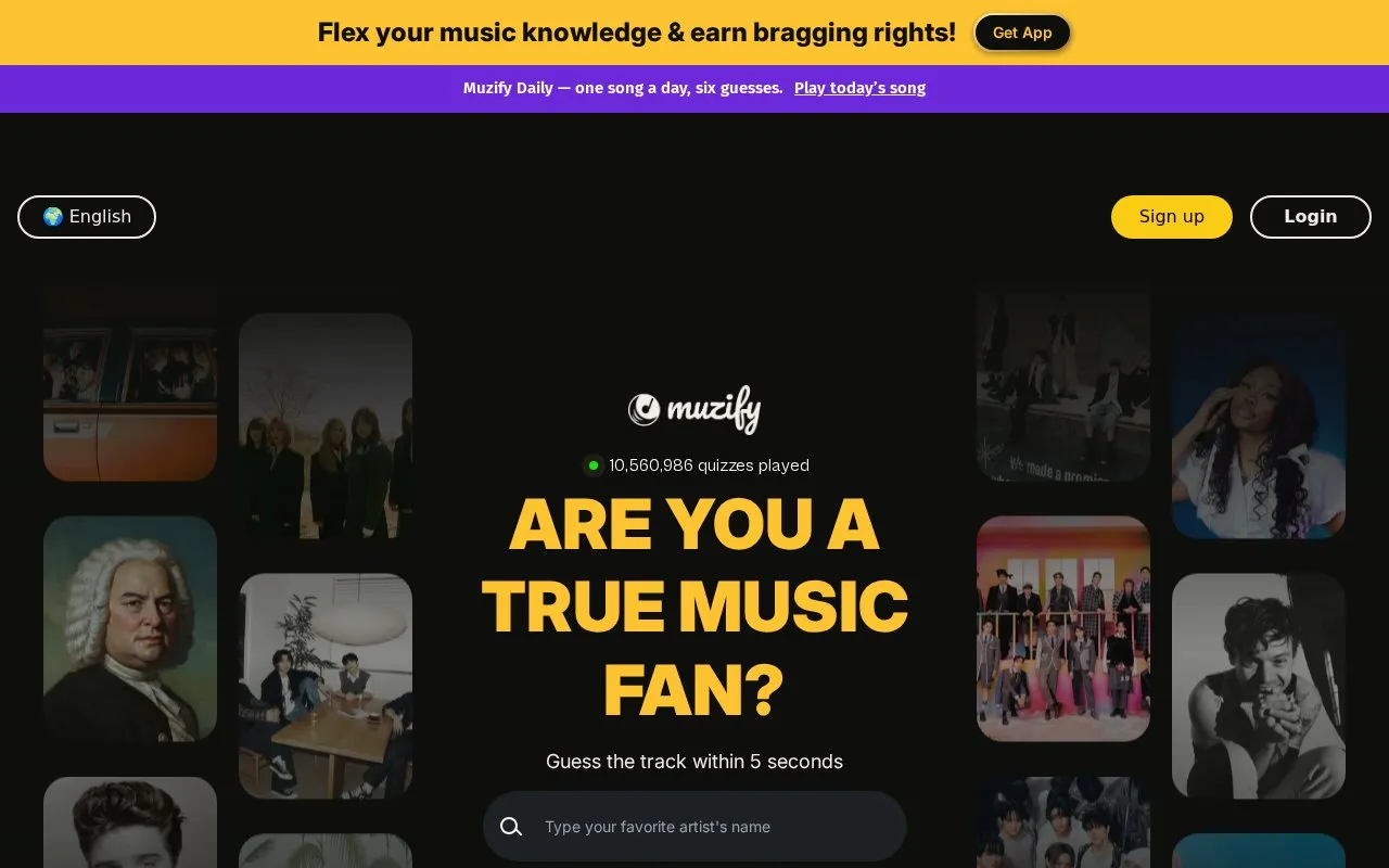 Muzify homepage screenshot