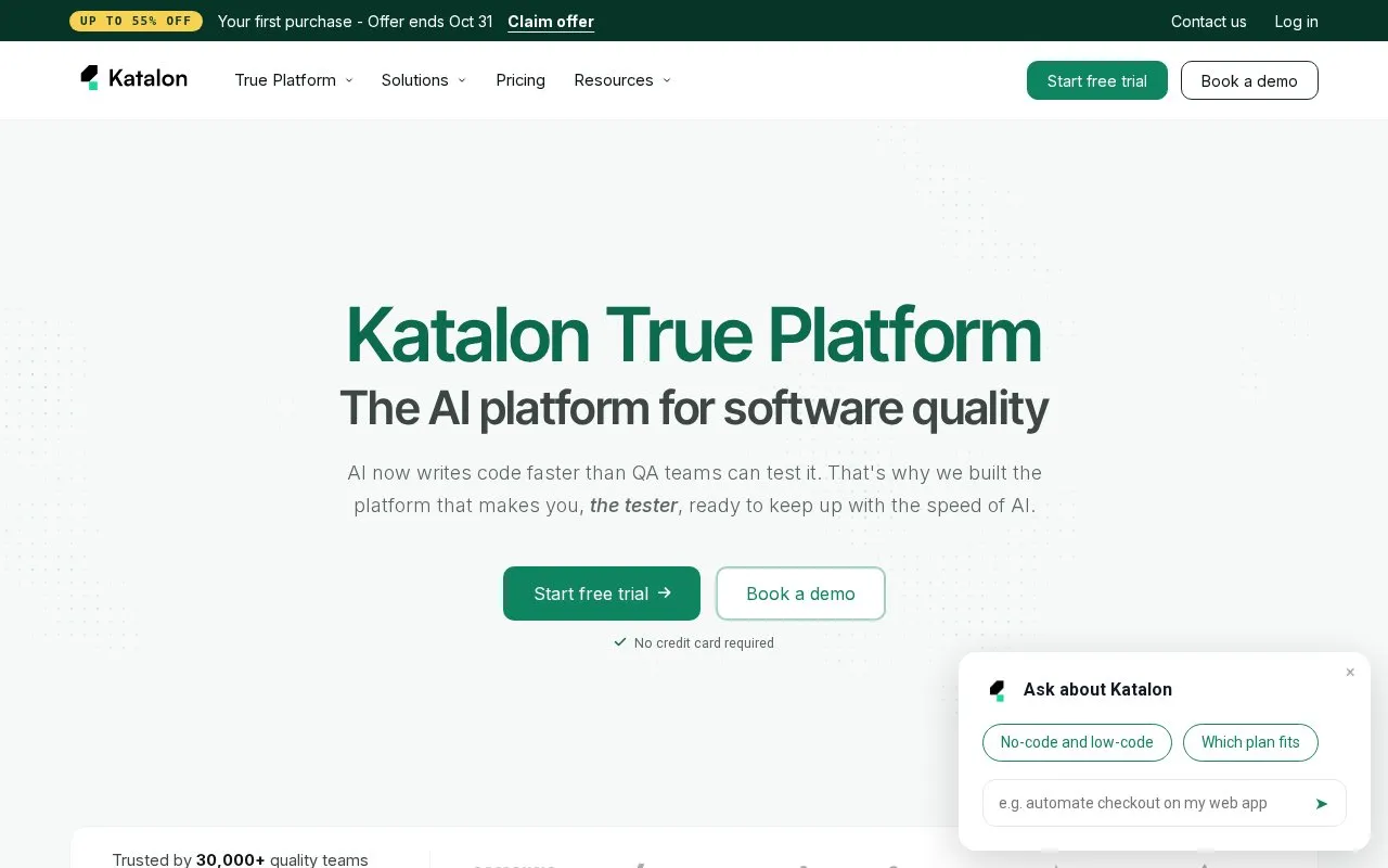 Katalon homepage screenshot