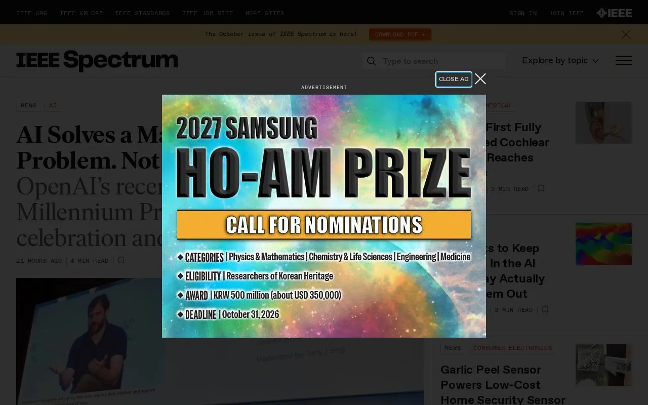 IEEE Spectrum homepage screenshot