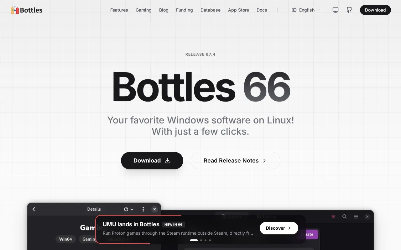 Bottles homepage screenshot
