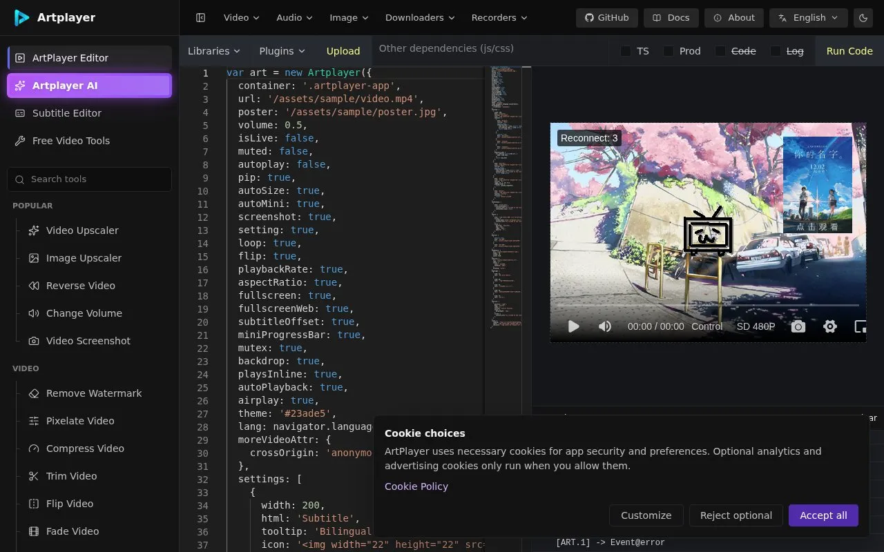ArtPlayer.js homepage screenshot