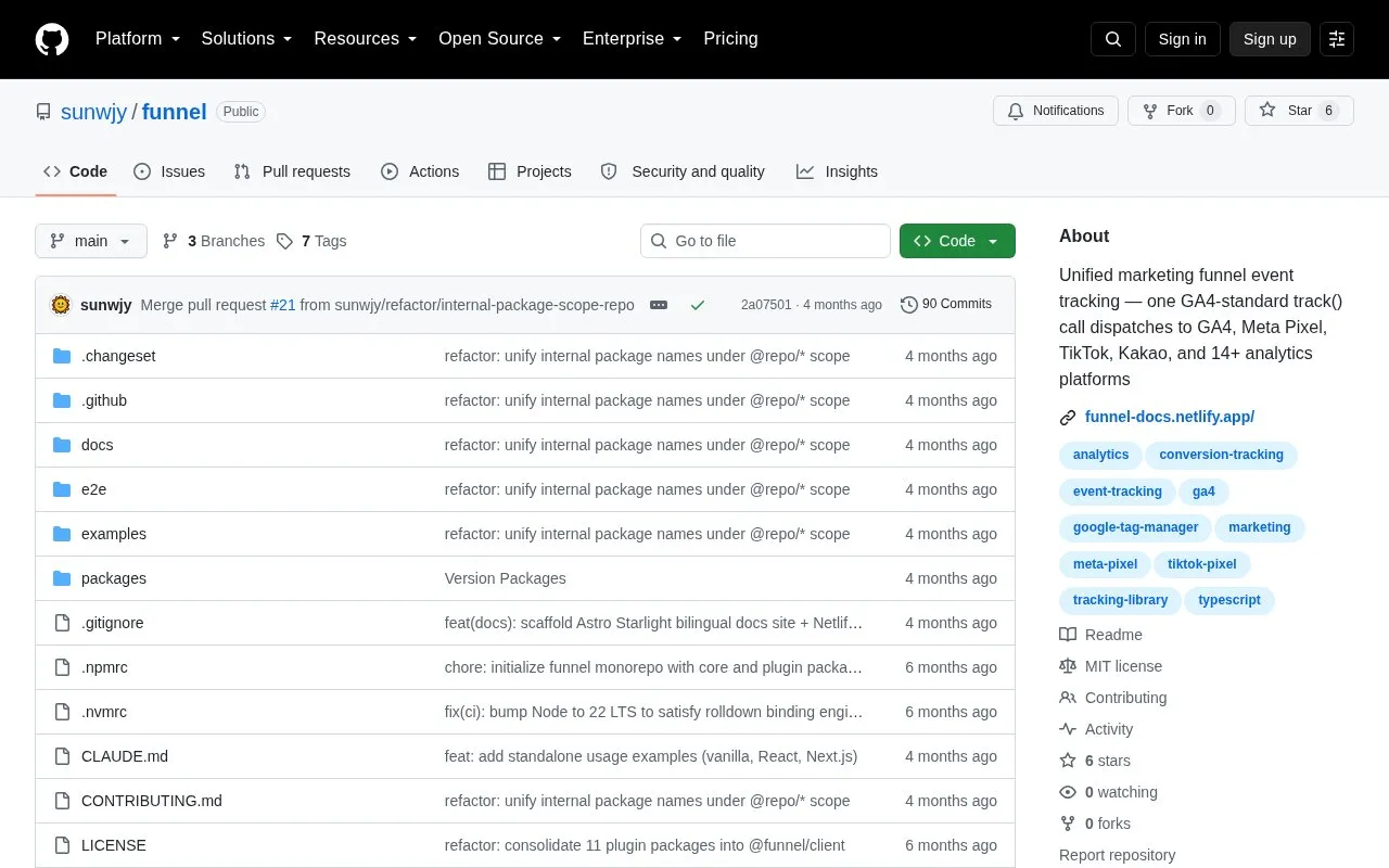 funnel homepage screenshot