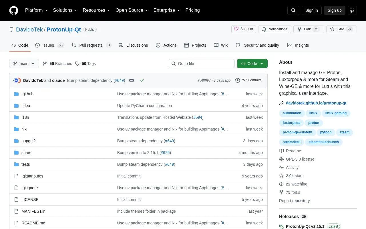 ProtonUp-Qt homepage screenshot