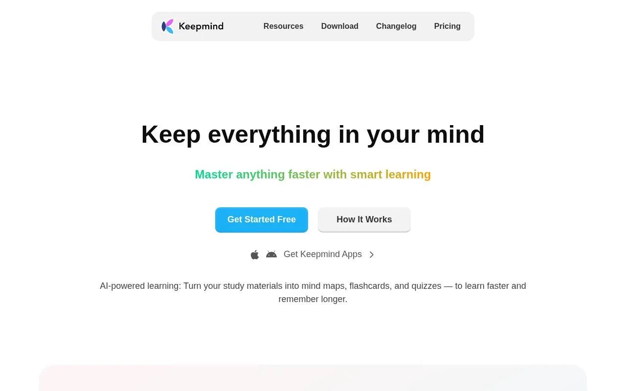 Keepmind homepage screenshot