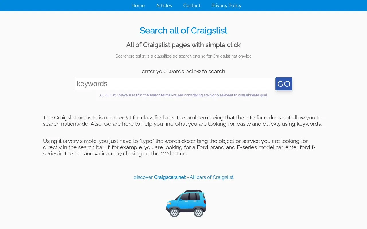 Search craigslist homepage screenshot