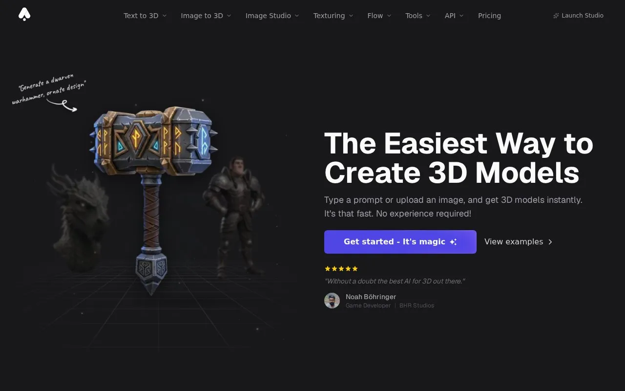 3D AI Studio homepage screenshot