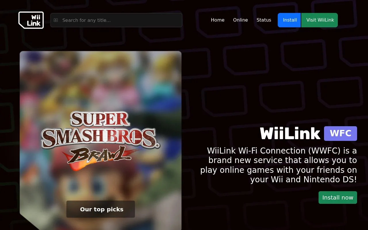 WiiLink WFC homepage screenshot