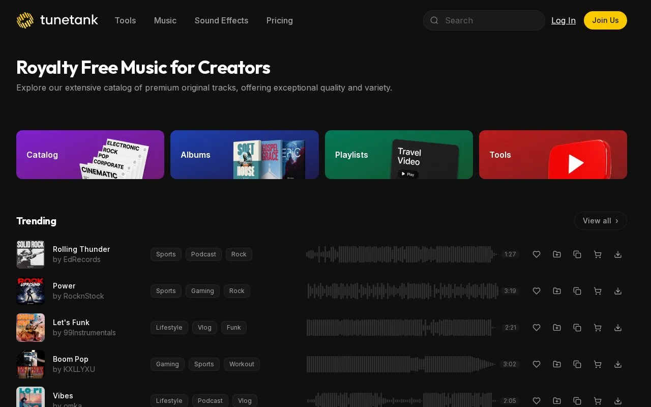 Tunetank homepage screenshot
