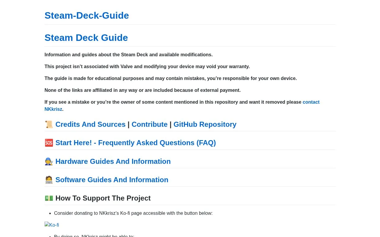 Steam-Deck-Guide homepage screenshot