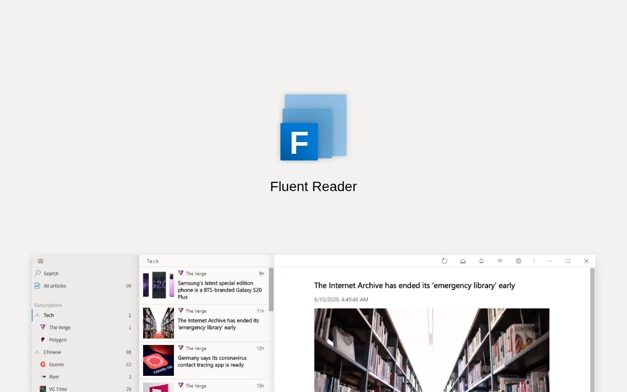 Fluent Reader homepage screenshot
