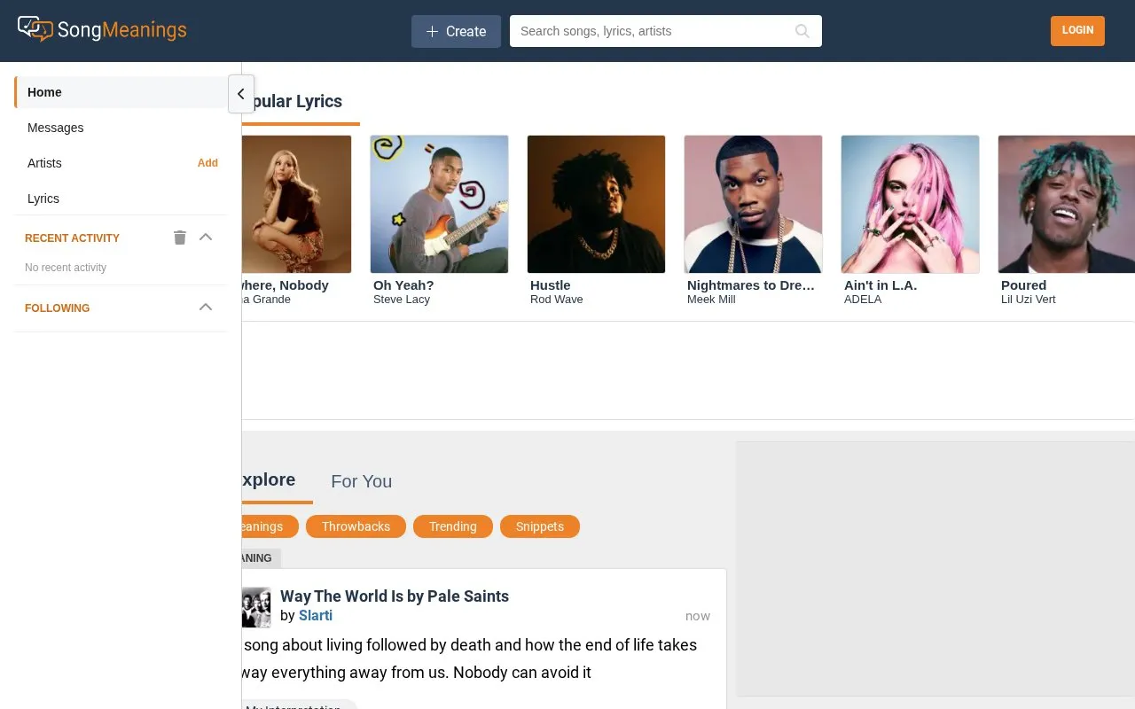 SongMeanings homepage screenshot