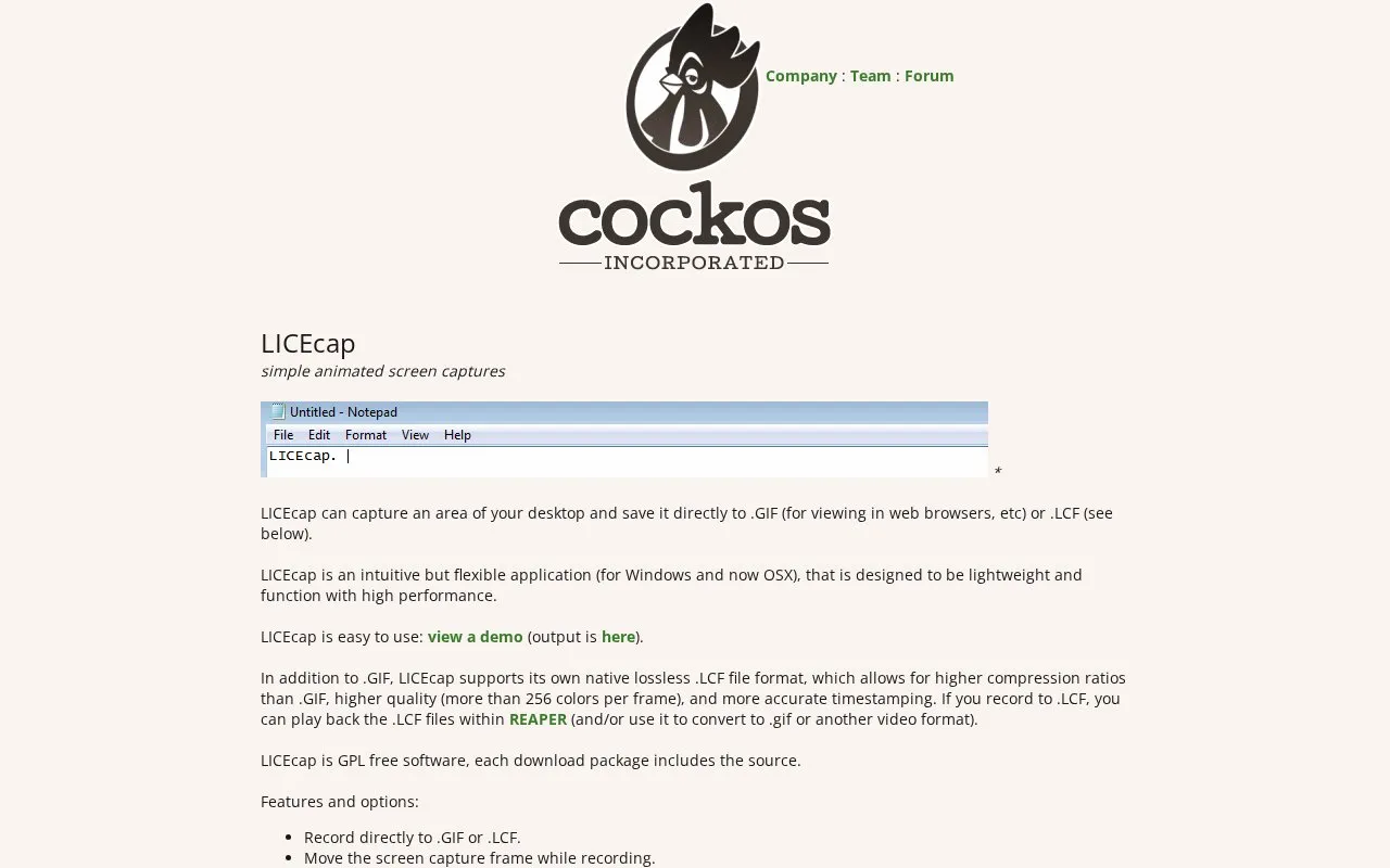 licecap homepage screenshot