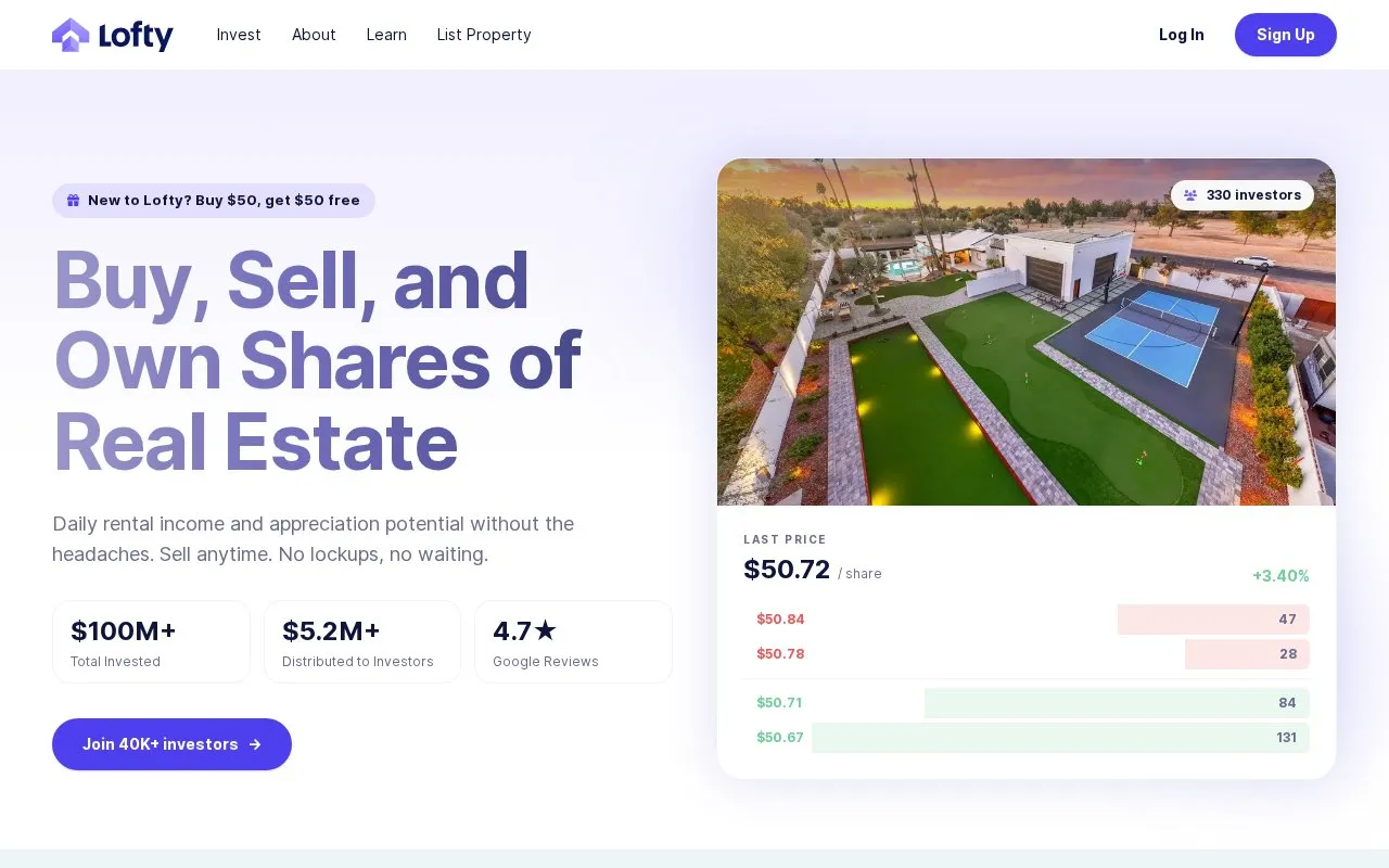 Lofty homepage screenshot