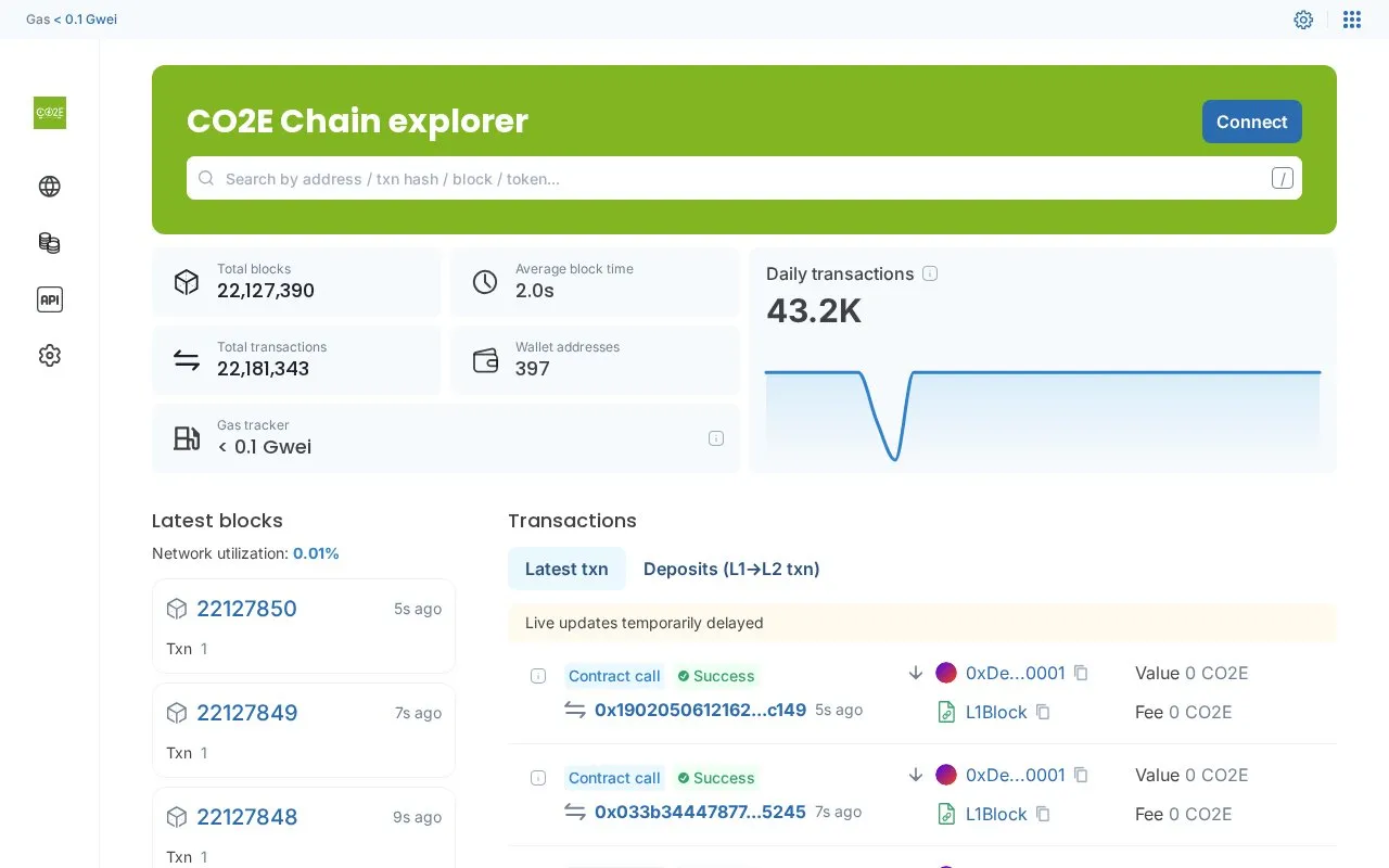 CO2e Chain — CO2e Explorer homepage screenshot