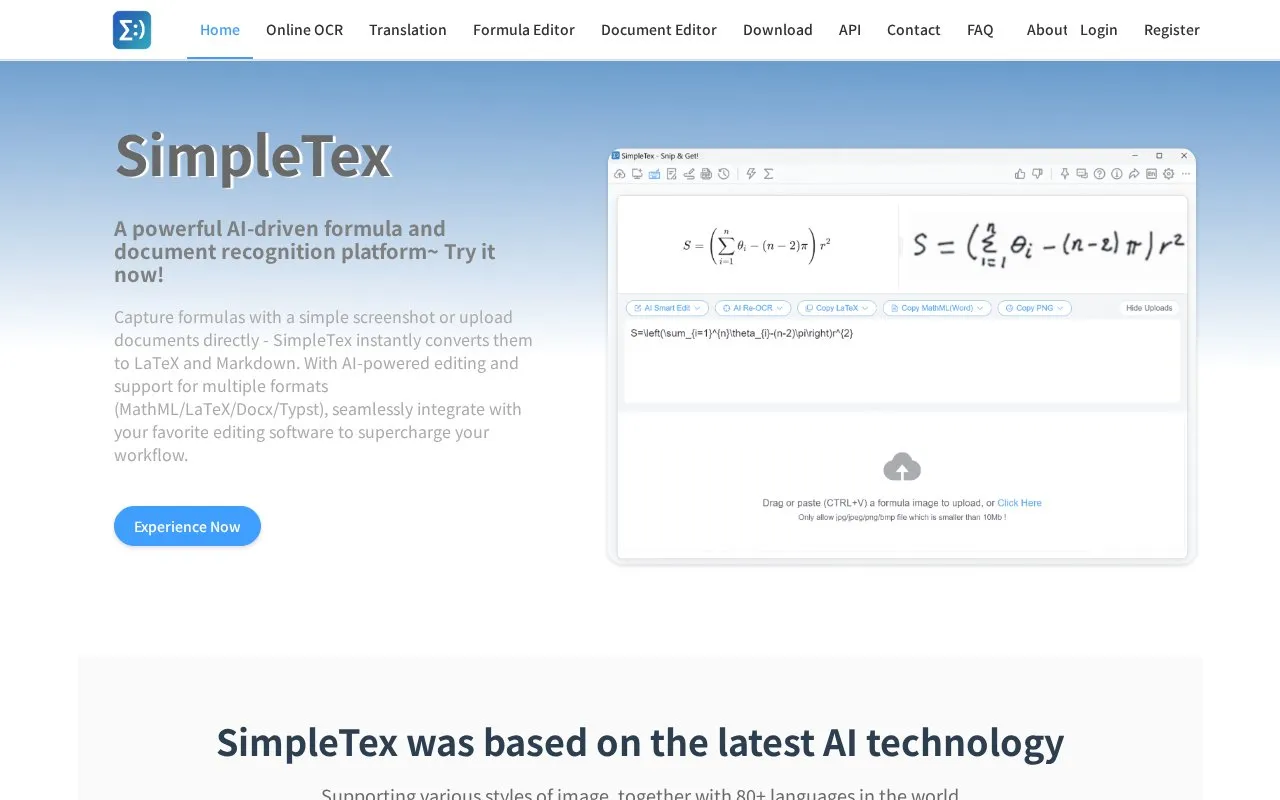 SimpleTex homepage screenshot