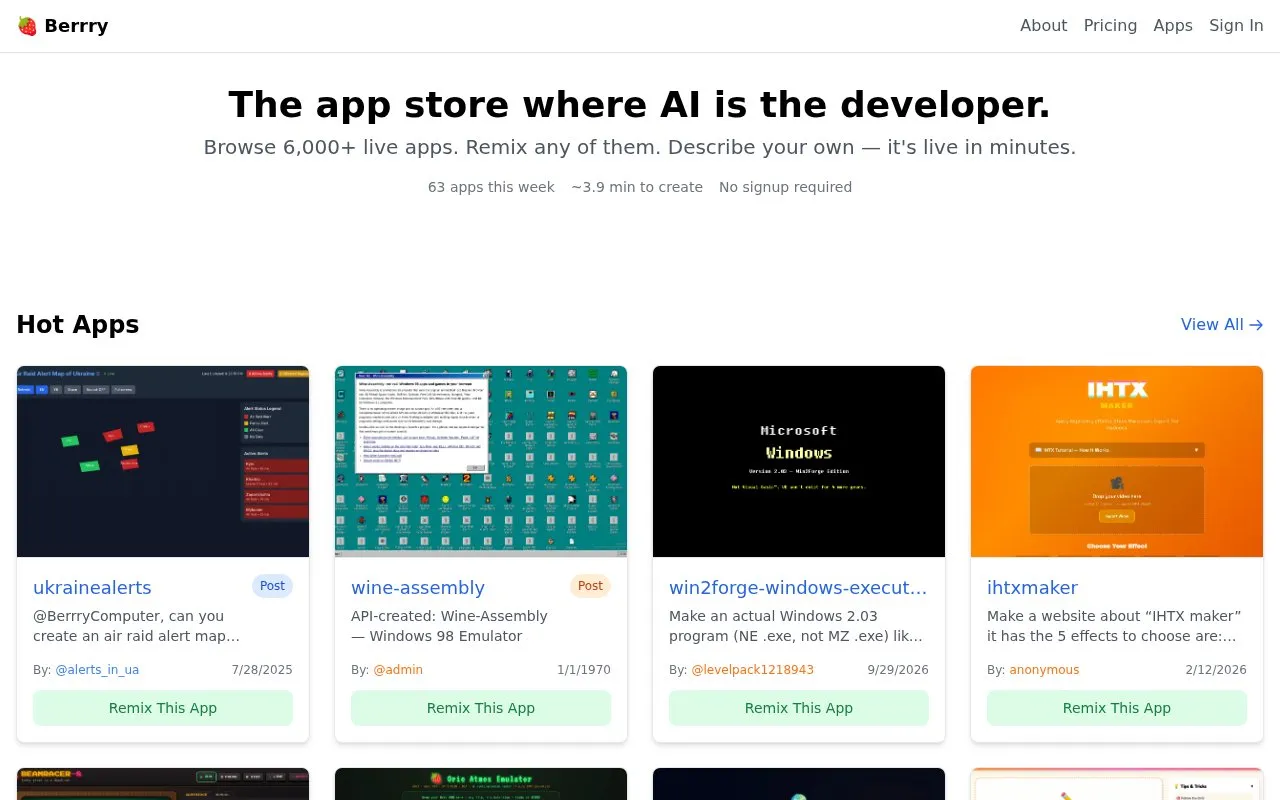 Berrry homepage screenshot