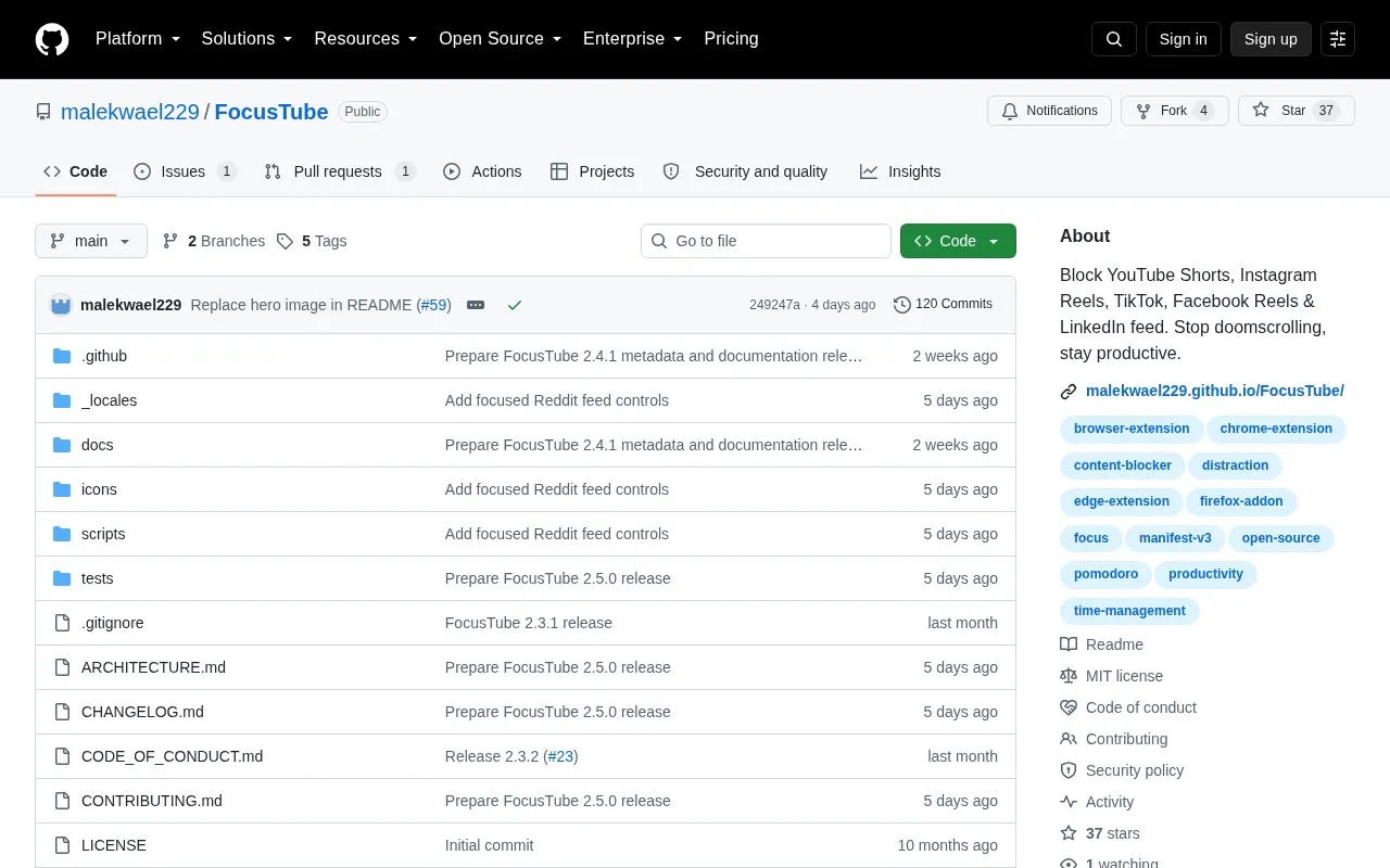FocusTube homepage screenshot