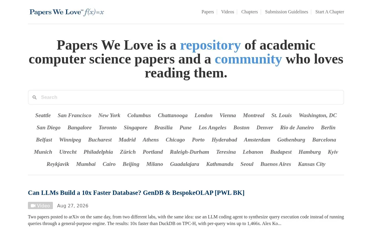 Papers We Love homepage screenshot