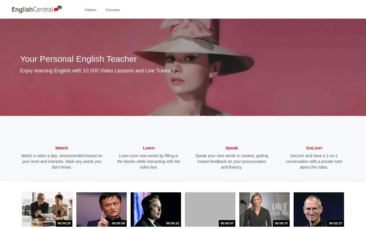 EnglishCentral homepage screenshot